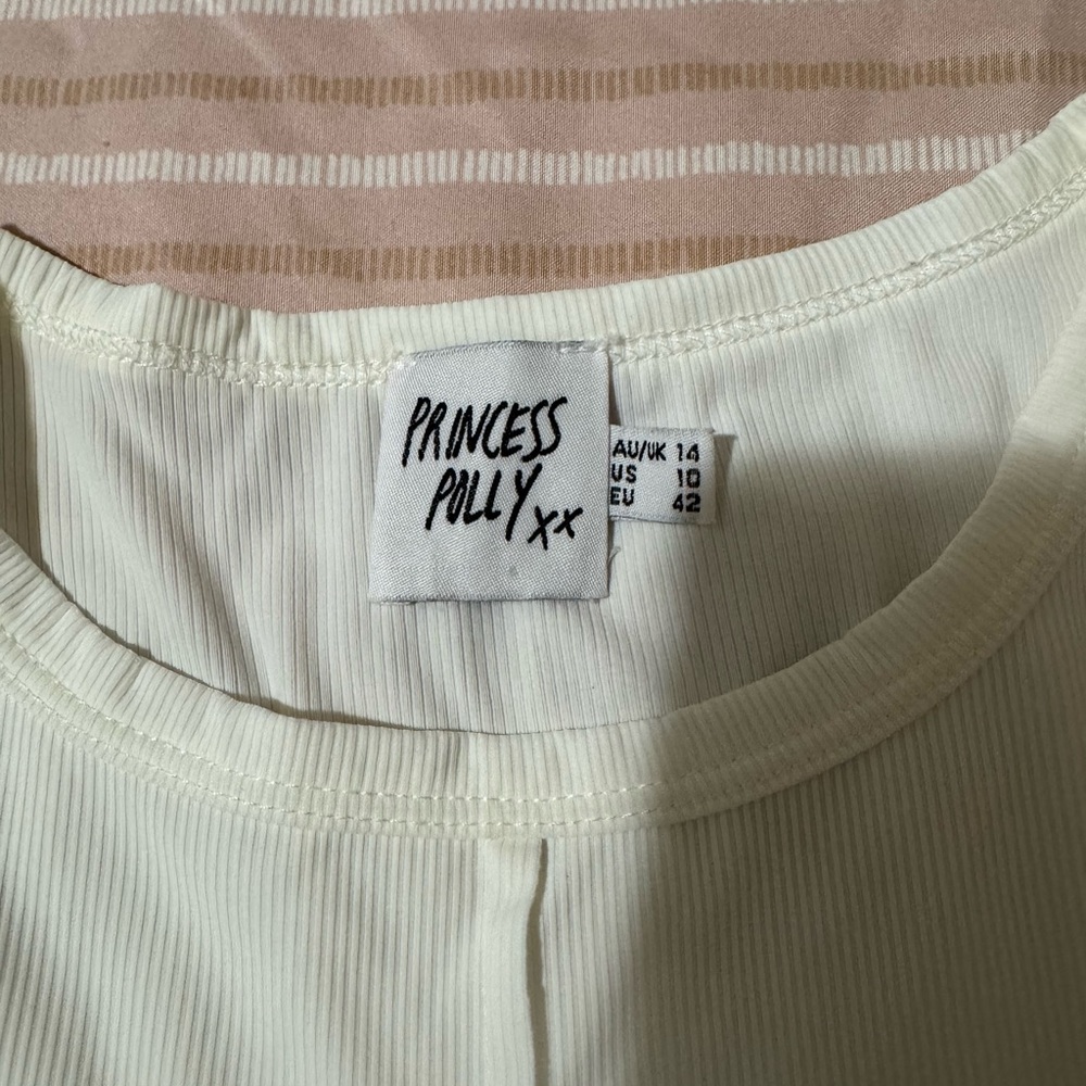 Princess Polly Cream Ribbed Tank Top - Picture 2 of 2